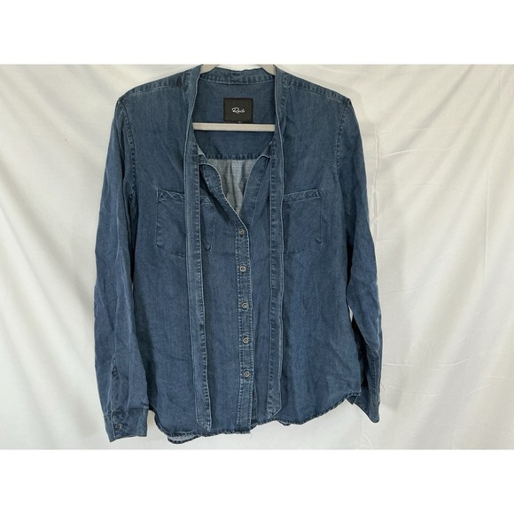 Rails Medium/ Dark Wash‎ Denim Chambray Button Up Shirt Women's Size Large EUC - Picture 1 of 5